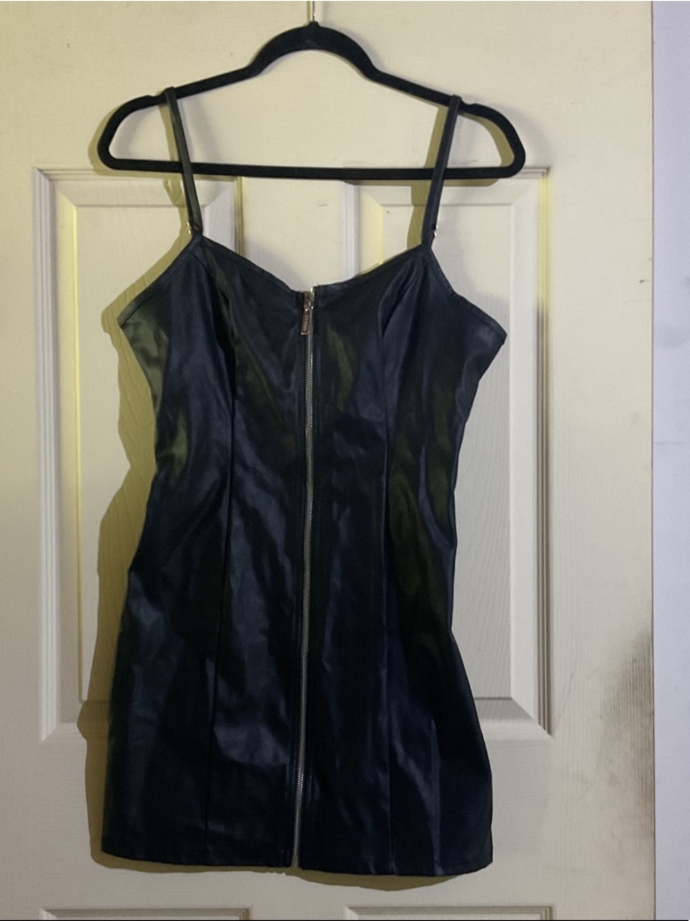 Guess Black Faux Leather Mini Dress with Front Zip